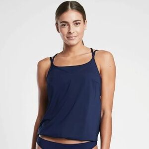 Athleta Seascape Bra Cup Blousy Modest Tankini Top Navy Blue 34D 34DD Medium NWT